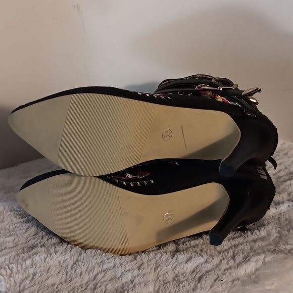 Embroidered Stiletto Pointy Toe Ankle Boots - Picture 5 of 7